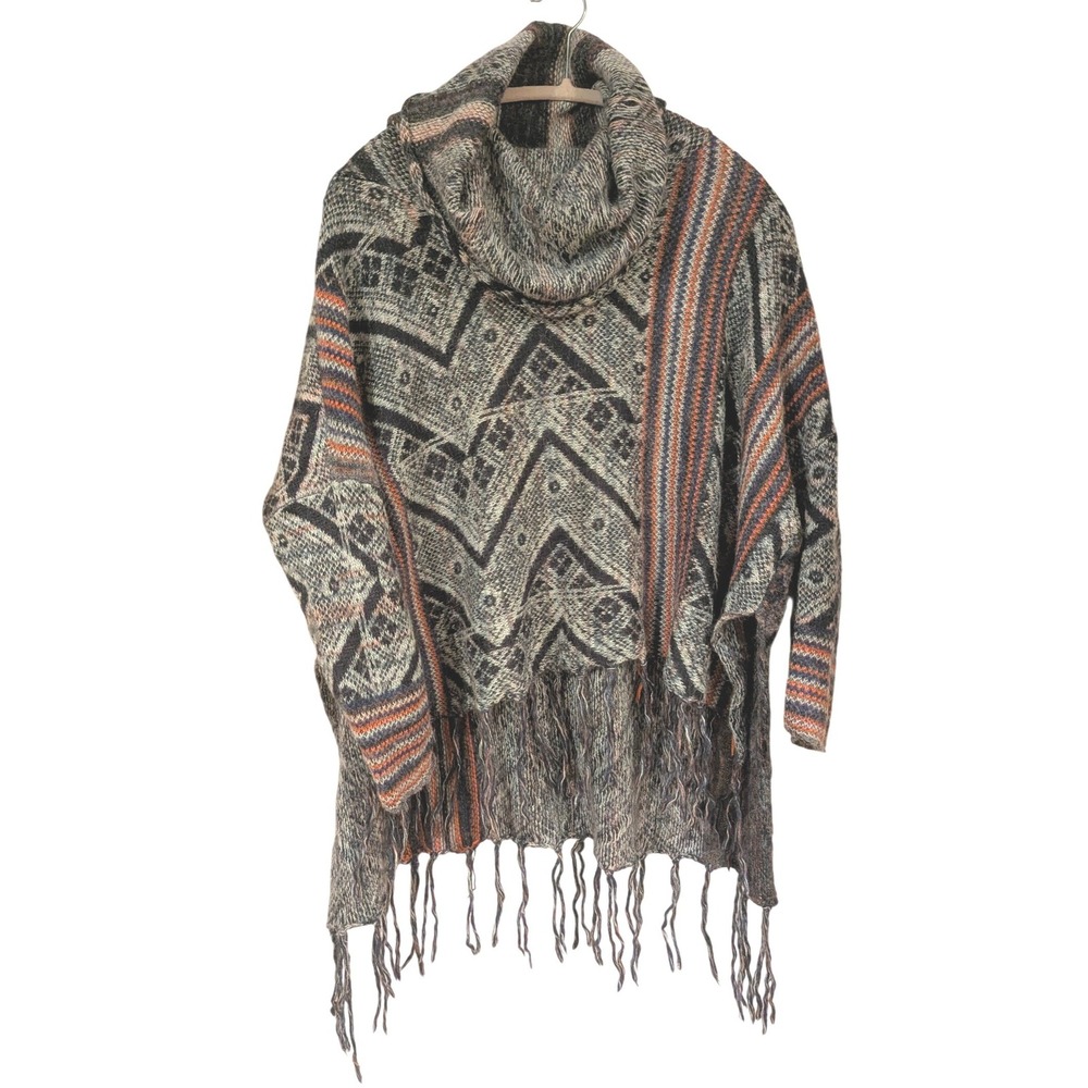 Free People Cardigan XS Multicolor Wool Alpaca Mohair Fringe Southwestern Boho